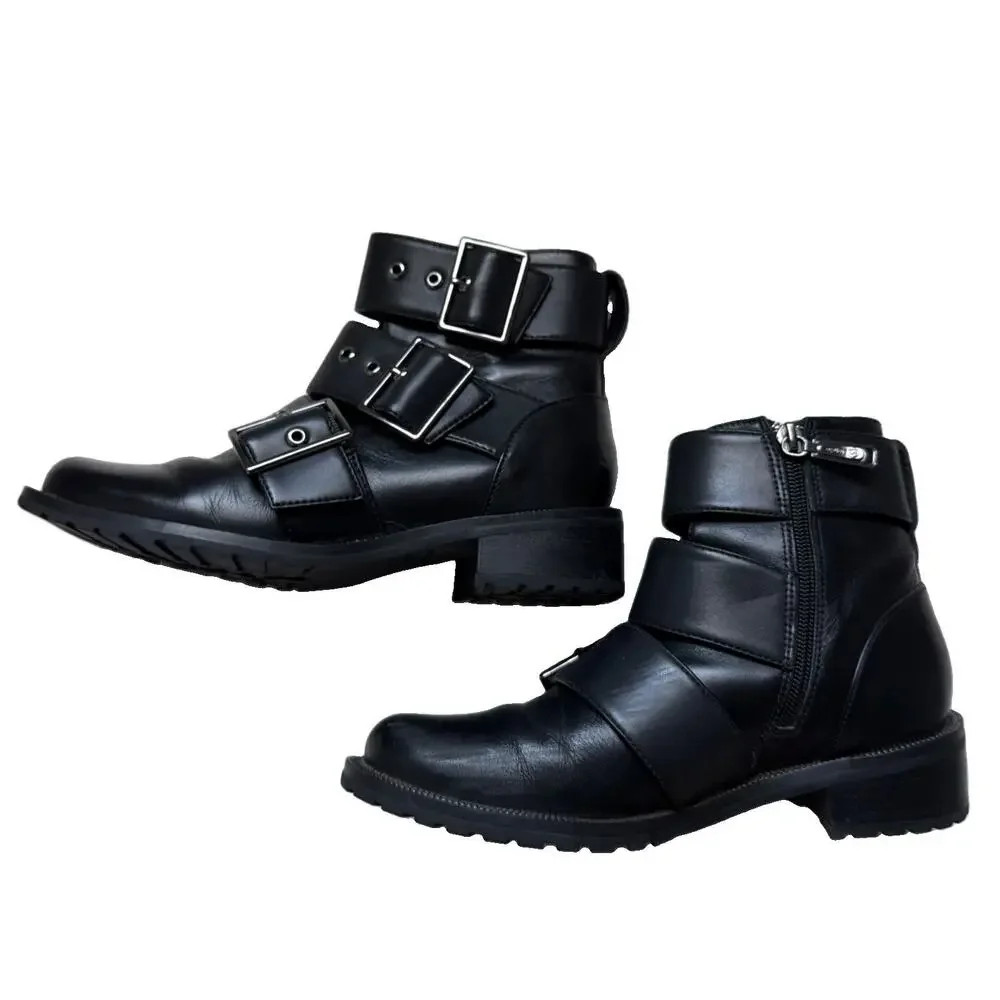 Blondo Camila Moto Biker Leather Booties Womens 6.5 Black Waterproof Side Zip